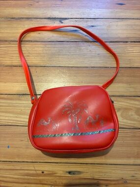 Red Jerusalem/ Palm Tree Bag. Short shoulder strap.
